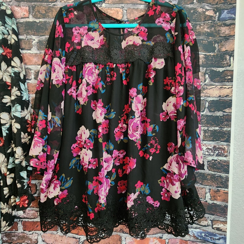 Lane Bryant Womens Top (x2)  Blouse Shirt 18 3/4 Sleeve Black Sheer Lace Smocked - Picture 3 of 15